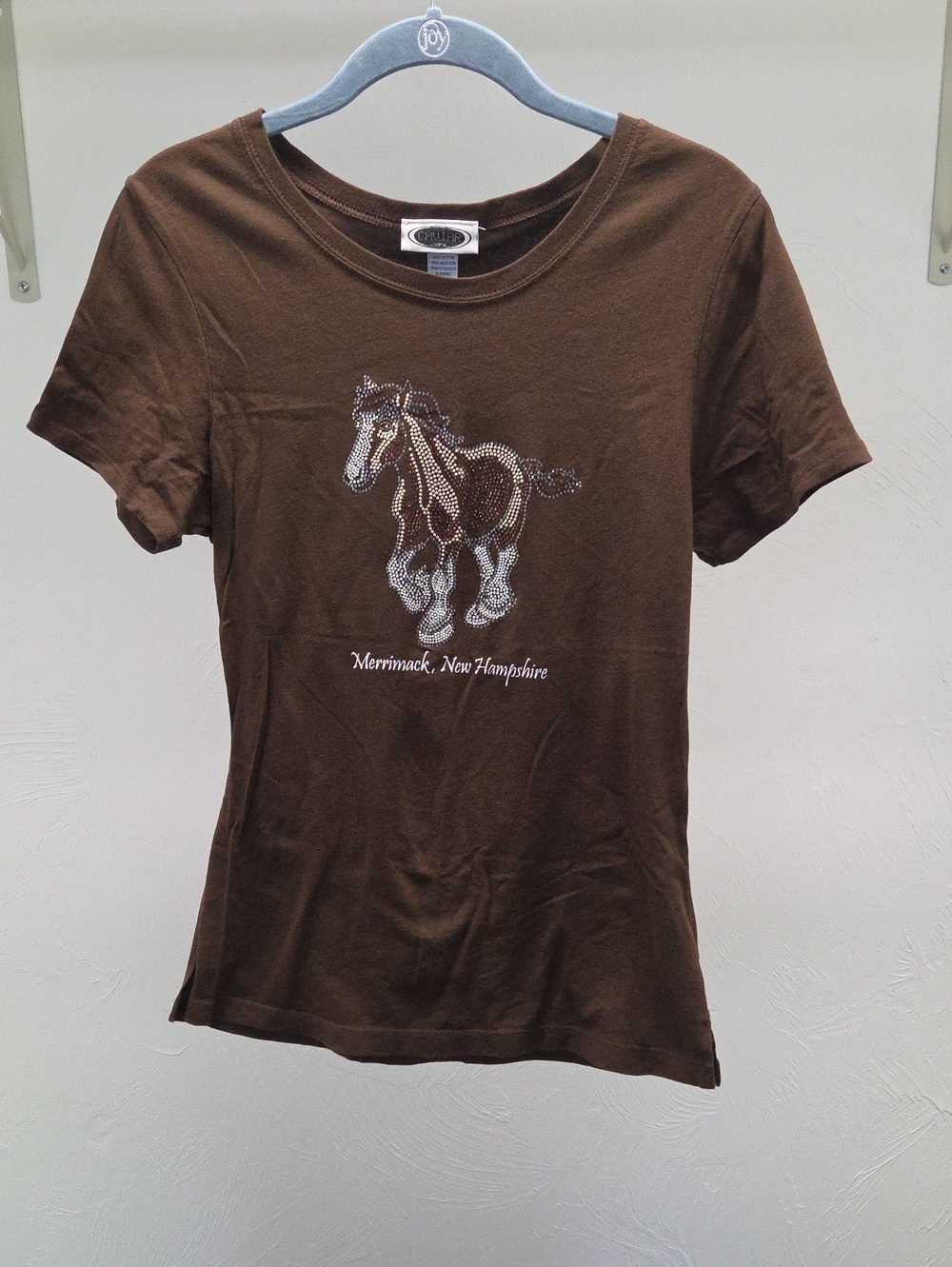 Brown Rhinestone Horse Tee - Merrimack New Hampshire Womans Size Small